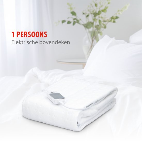 alpina Warmtedeken 1 Persoons - Elektrische Bovendeken - Onderdeken 3 Standen - Wasbare Elektrische Knuffeldeken - Warmte Deken Elektrisch - Deken 80x150 cm - Wit