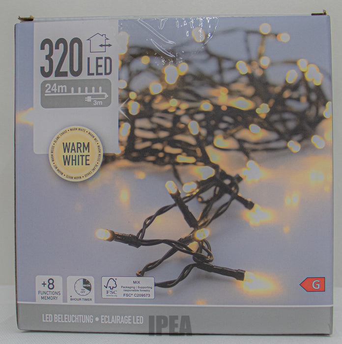 Kerstverlichting – 320 LED – 24 m – Warm Wit – 8 Functies + Memory – Timer