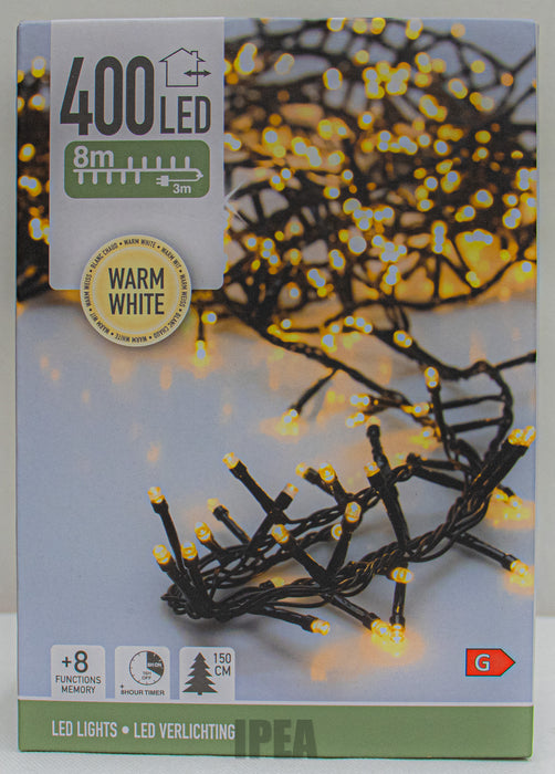 Kerstverlichting – 400 LED – 8 m – Warm Wit – 8 Functies + Memory – Timer