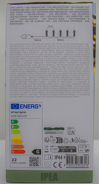 Kerstverlichting – 400 LED – 8 m – Warm Wit – 8 Functies + Memory – Timer