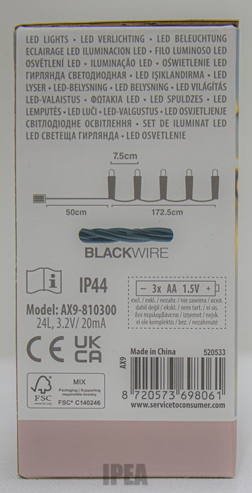 Kerstverlichting – 24 LED – 1,8 m – Extra Warm Wit – 8 Functies + Memory – Timer