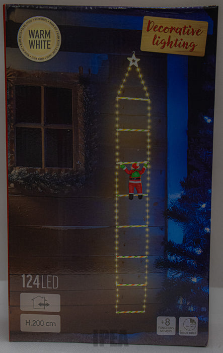 LED Klimtouw – Santa Ladder – 124 LED – 200 cm – Warm Wit – 8 Functies + Timer