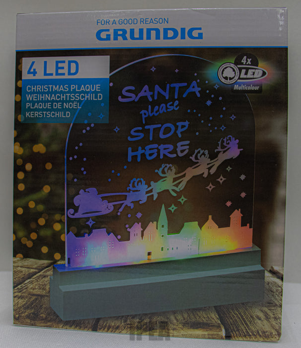 LED Kerstschild – Santa Please Stop Here – 4× LED – Multicolour