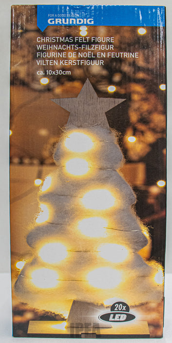 Vilt Kerstboom – 10×30 cm – 20× LED – Houten Ster