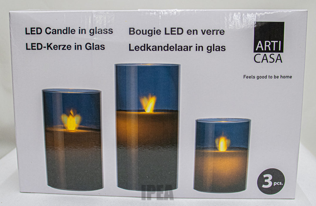 LED Kaarsen in Glas – 3 Stuks – Smoked Glass – Flame Effect