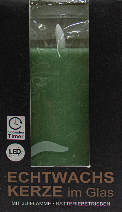 Echtwax LED Kaars in Glas – 7.5×15 cm – 3D Vlam – Timer 6u – Mint
