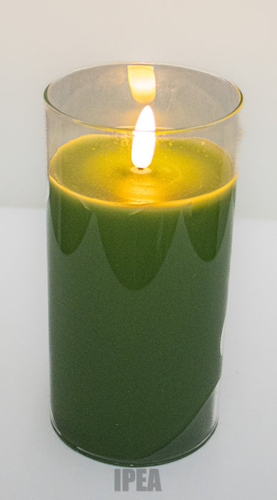 Echtwax LED Kaars in Glas – 7.5×15 cm – 3D Vlam – Timer 6u – Mint