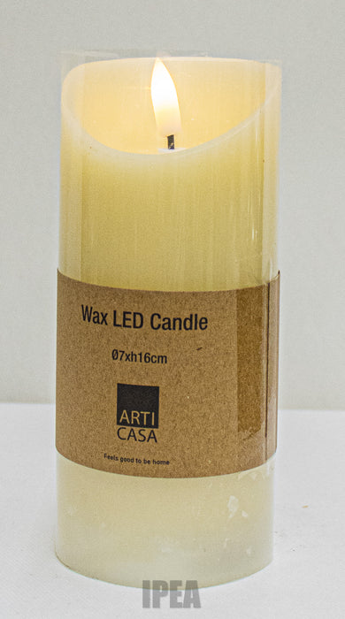Wax LED Kaars – Ø7×H16 cm – Realistisch Vlam-effect – Ivoorkleur