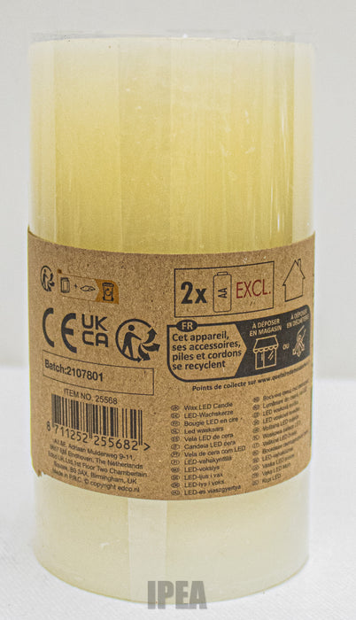 Wax LED Kaars – Ø7×H13 cm – Realistisch Vlam-effect – Ivoorkleur