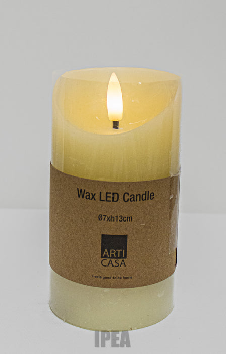 Wax LED Kaars – Ø7×H13 cm – Realistisch Vlam-effect – Ivoorkleur