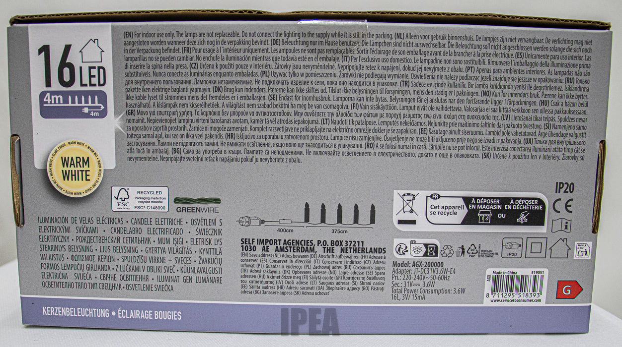 16-LED Warm White Kaarsverlichting – 4m – Binnengebruik