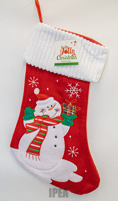 Kerst Sokk – 48 cm – Sneeuwpop Design – Rood/Wit