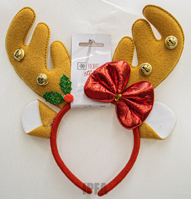 Kerst Haarband – Rendiergewei – Belletjes & Strik – Rood/Goud