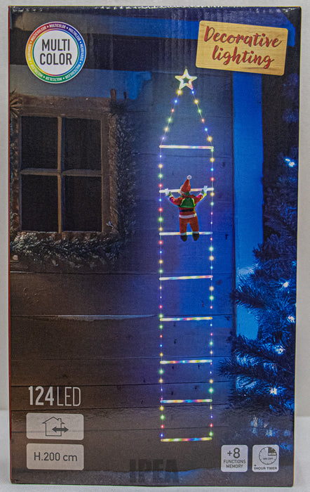 LED Klimtouw – Santa Ladder – 124 LED – 200 cm – Multicolor – 8 Functies + Timer