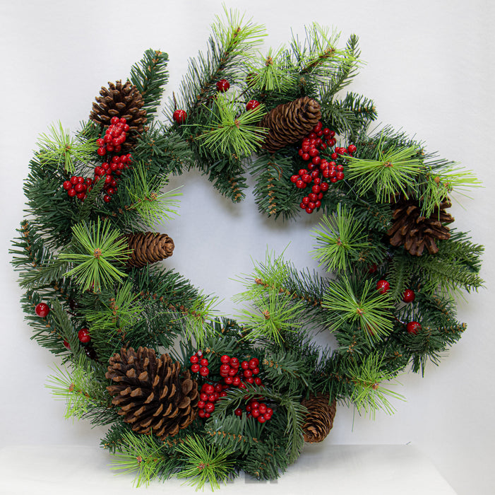 Kerstkrans – 45 cm – Groen – Dennenappels & Bessen
