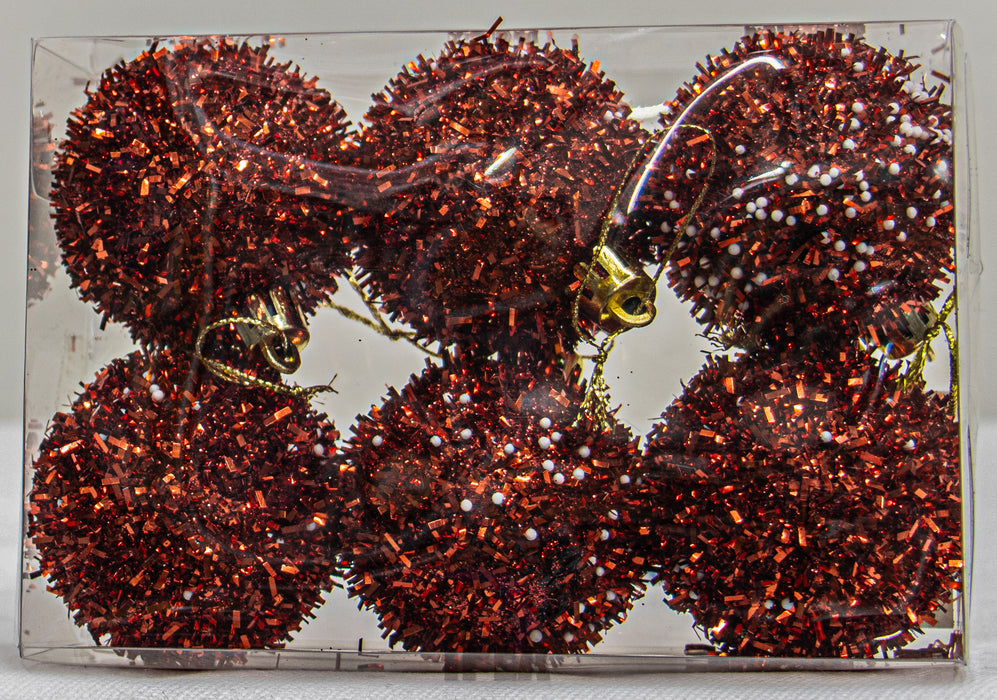 Kerstballen – 6 stuks – Rood – Glitter