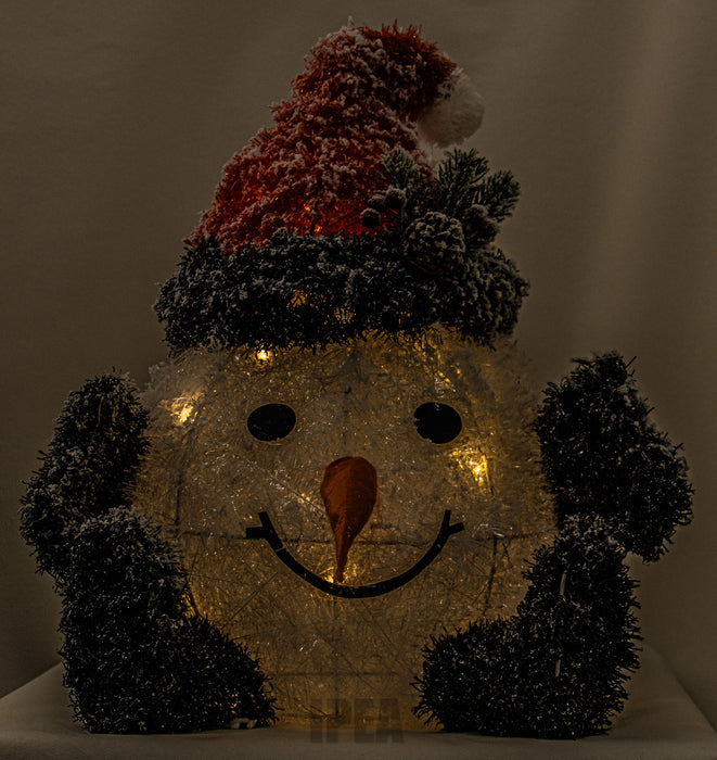 Kerstdecoratie – Sneeuwpop – 36/42 cm – Met LED Verlichting – Besneeuwd Design