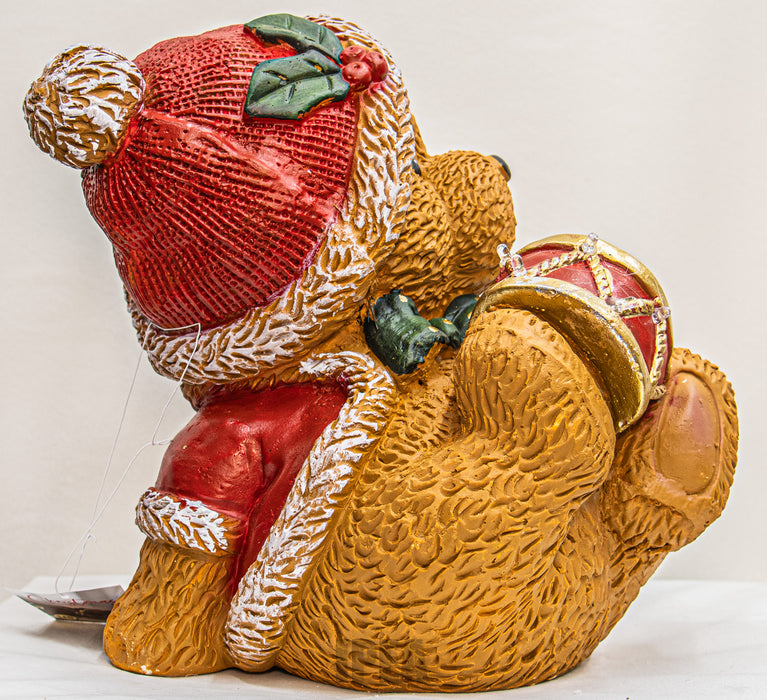 Kerstdecoratie – Berenbeeld met Trommel & LED – 29 cm