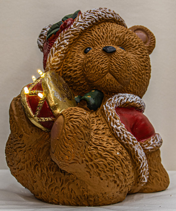 Kerstdecoratie – Berenbeeld met Trommel & LED – 29 cm