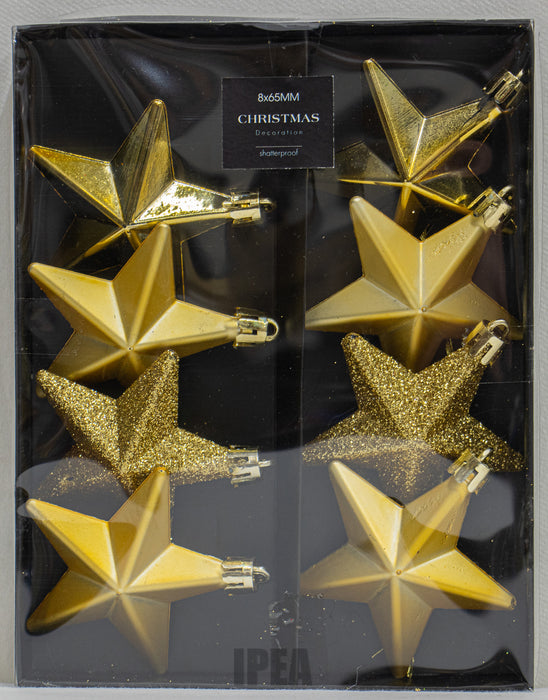 Kerststerren – 8 Stuks – 65 mm – Goud – Shatterproof