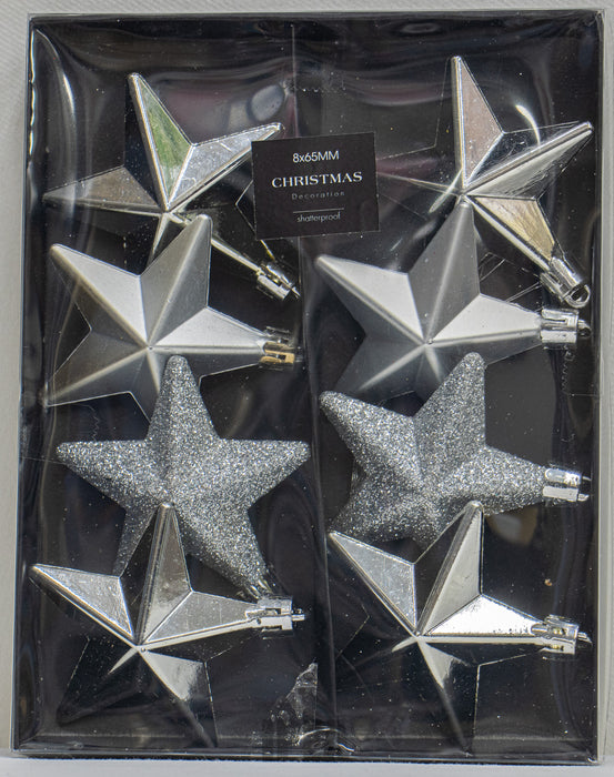 Kerststerren – 8 Stuks – 65 mm – Zilver – Shatterproof