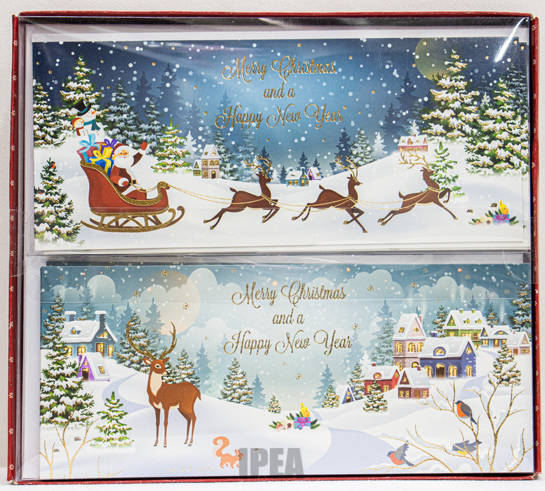 Kerstkaarten Set – 10 Stuks – Winterlandschap – Merry Christmas & Happy New Year