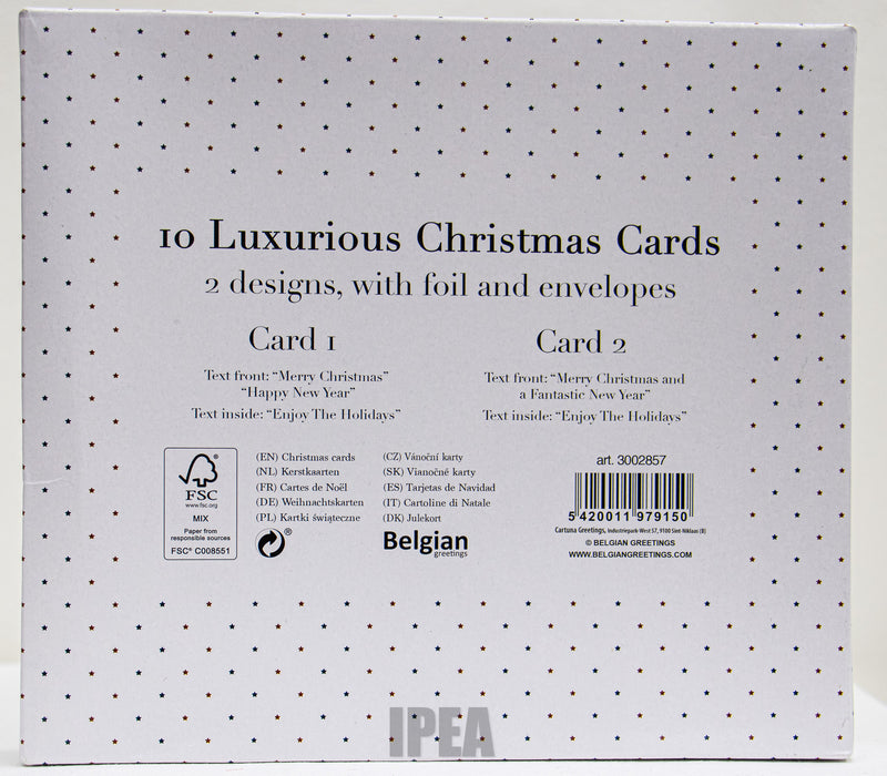 Kerstkaarten Set – 10 Stuks – Luxe Goudfolie – Merry Christmas & Happy New Year