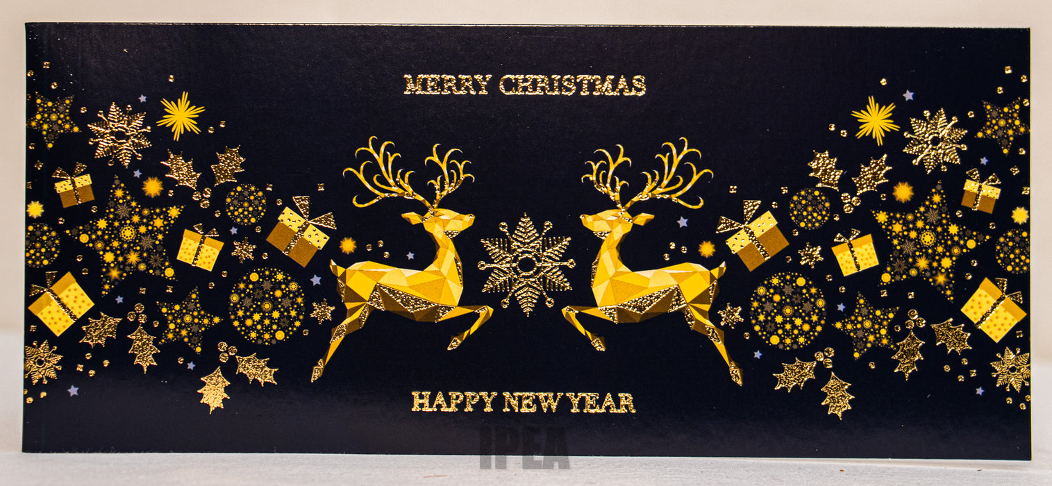 Kerstkaarten Set – 10 Stuks – Luxe Goudfolie – Merry Christmas & Happy New Year