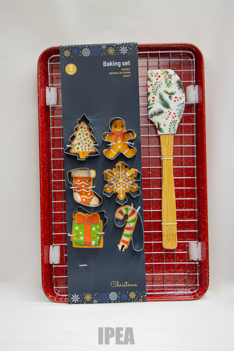Kerst Baking Set – 9-delig – Koekjesvormen, Spatel & Bakplaat (Christmas Edition)