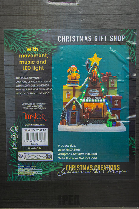 Christmas LED Village – Gift Shop (Toy Maker) – Licht, Muziek & Beweging – 25×14.5×27.5 cm