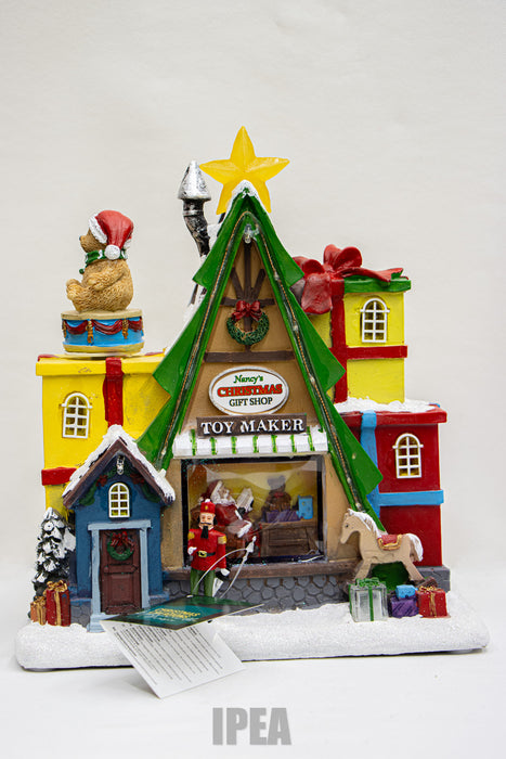 Christmas LED Village – Gift Shop (Toy Maker) – Licht, Muziek & Beweging – 25×14.5×27.5 cm