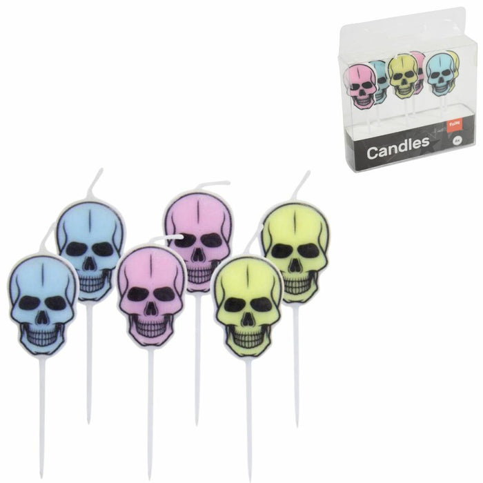 Skull Party Kaarsen Pastel 8cm set van 6